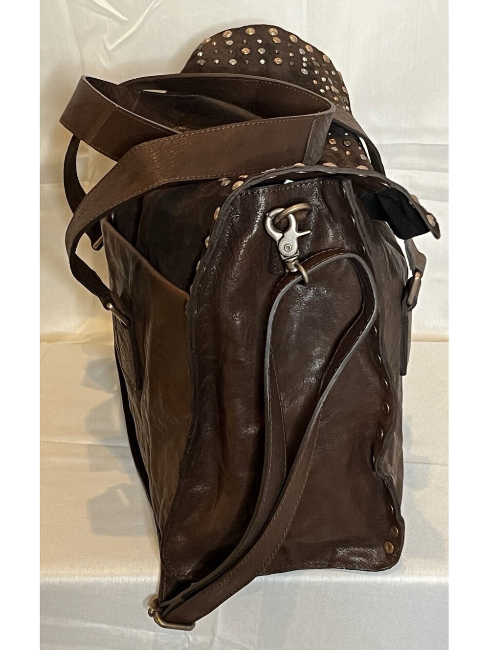 Free People We The Free Shay Stud Tote Leather Suede Espresso Brown NWOT $298 - Picture 9 of 16